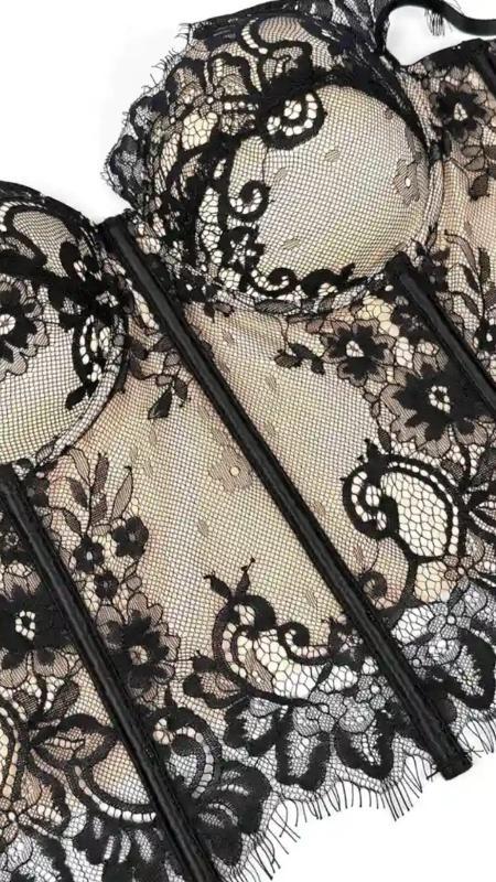 BRALETTE BLONDA NEGRO Y NUDE LARGO - Image 2