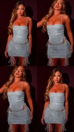 VESTIDO PLATEADO ESCOTE RECOGIDO