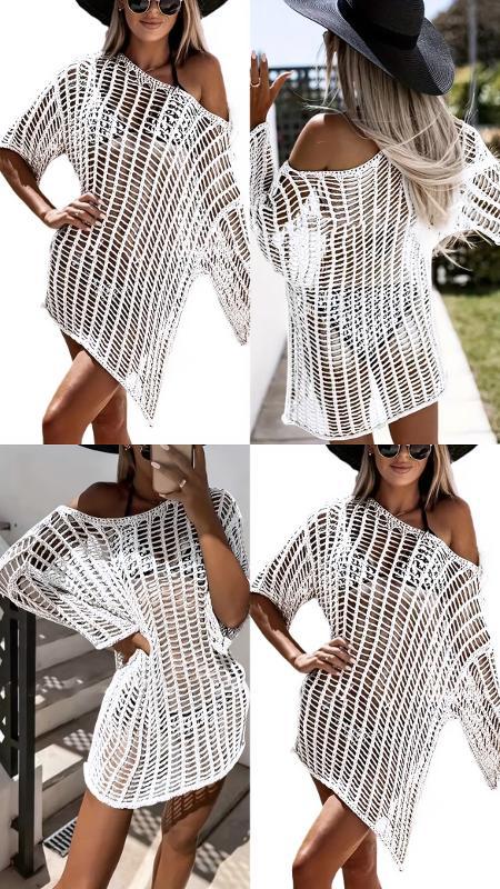 VESTIDO TEJIDO BLANCO CUELLO BANDEJA - Image 2