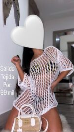 VESTIDO TEJIDO BLANCO CUELLO BANDEJA - Image 4