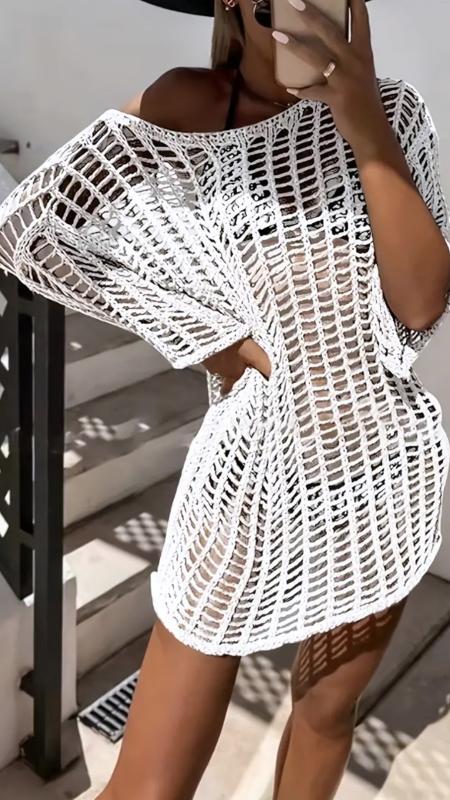 VESTIDO TEJIDO BLANCO CUELLO BANDEJA - Image 1