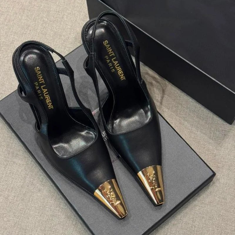 TACONES YSL NEGRO PUNTA DORADA - Image 4
