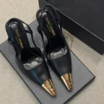 TACONES YSL NEGRO PUNTA DORADA