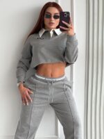 CONJUNTO MIU MIU GRIS CON CUELLO BLANCO