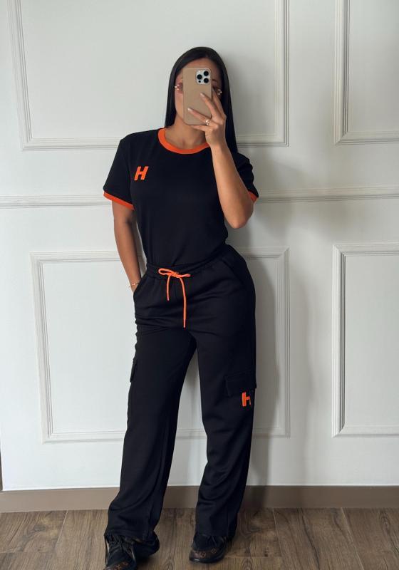CONJUNTO HERMES NEGRO BORDE NARANJA - Image 1