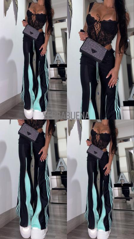 PANTALON NEGRO RAYAS CON AGUAMARINA - Image 3