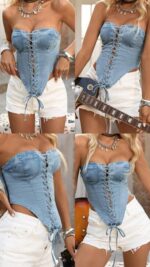 BRALETTE JEANS STRAPLE CON CORDON