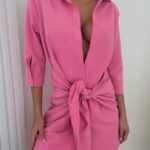 VESTIDO FUCSIA AMARRAR EN CINTURA