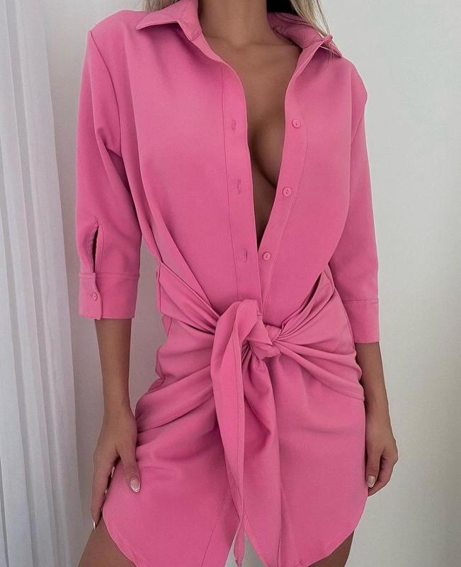 VESTIDO FUCSIA AMARRAR EN CINTURA - Image 1