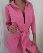 VESTIDO FUCSIA AMARRAR EN CINTURA - Image 2