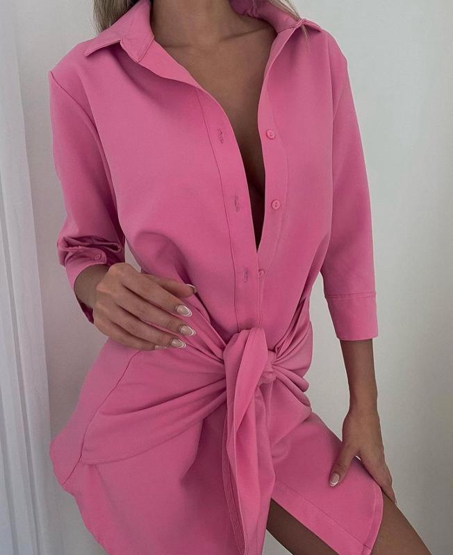 VESTIDO FUCSIA AMARRAR EN CINTURA - Image 2