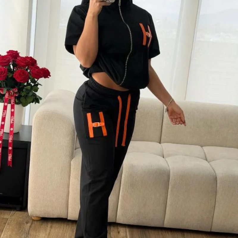 CONJUNTO HERMES NEGRO CON LA H NARANJA - Image 2